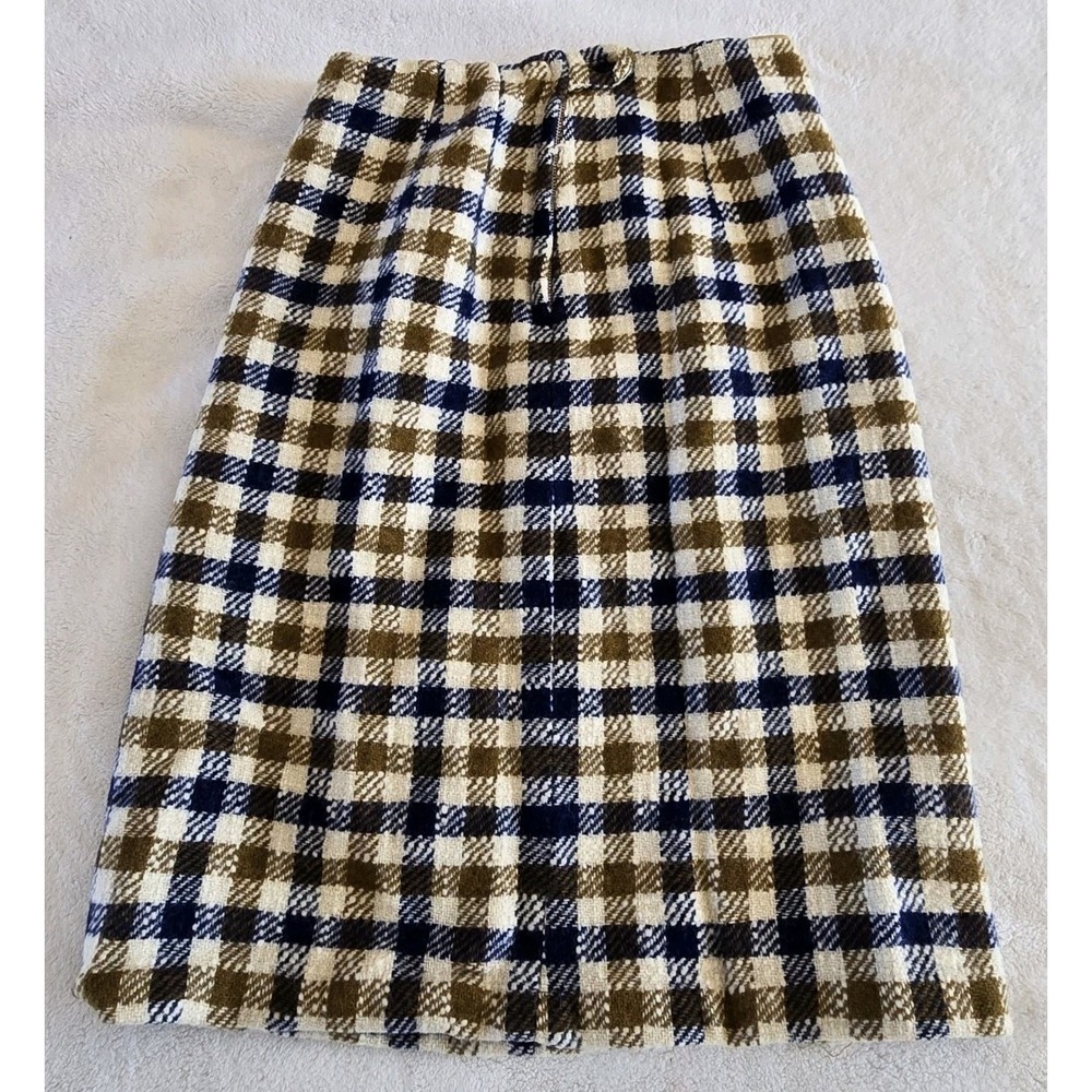 Vintage Wool Skirt Junior Womens Blue Gold Plaid Checks - Picture 2 of 6
